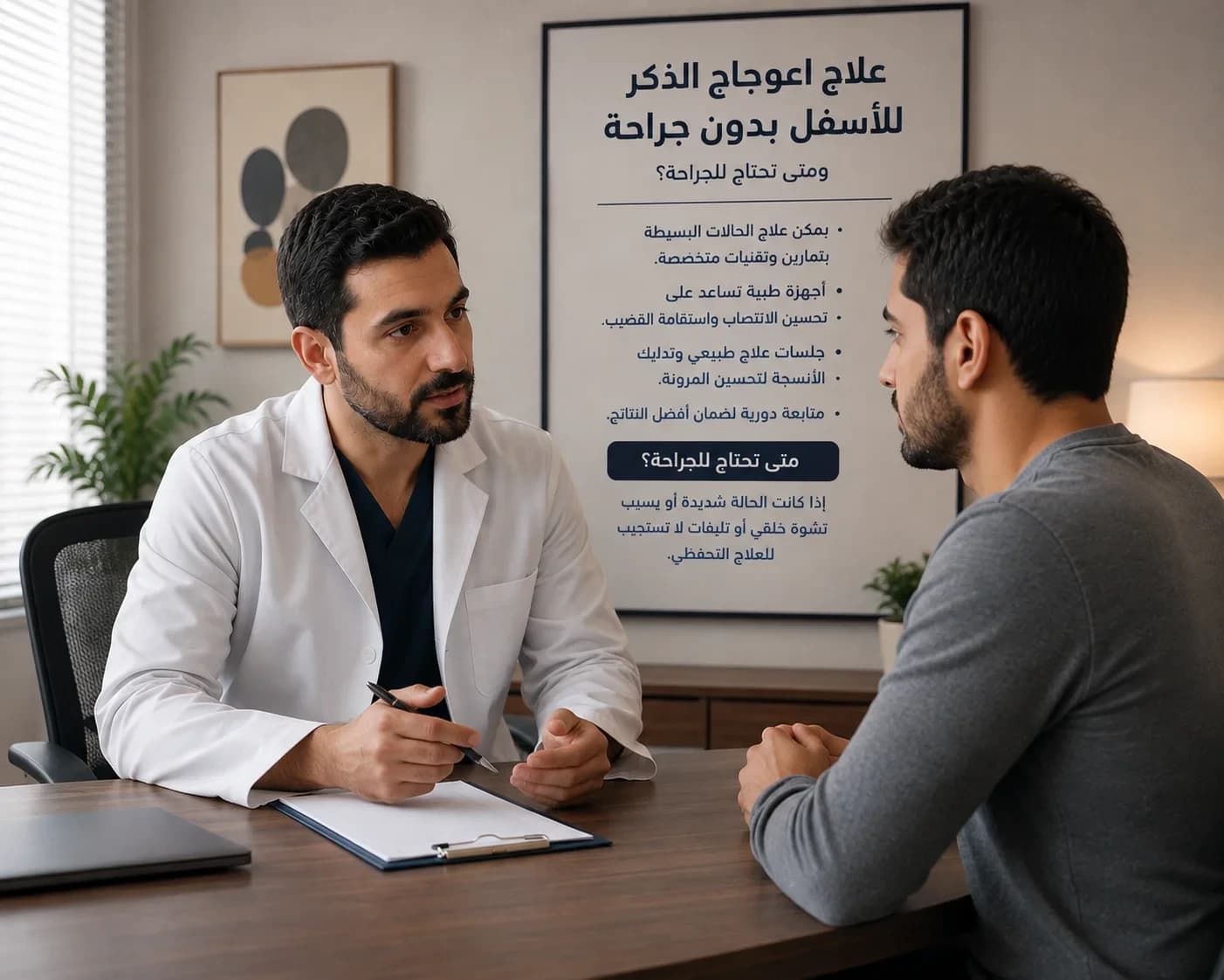 علاج اعوجاج الذكر للاسفل بدون جراحة ومتى تحتاج للجراحة؟